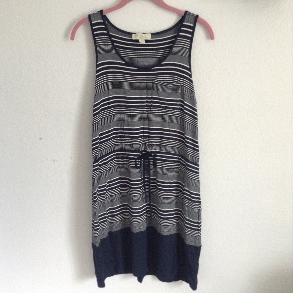 Olive and oak small navy and white striped dress